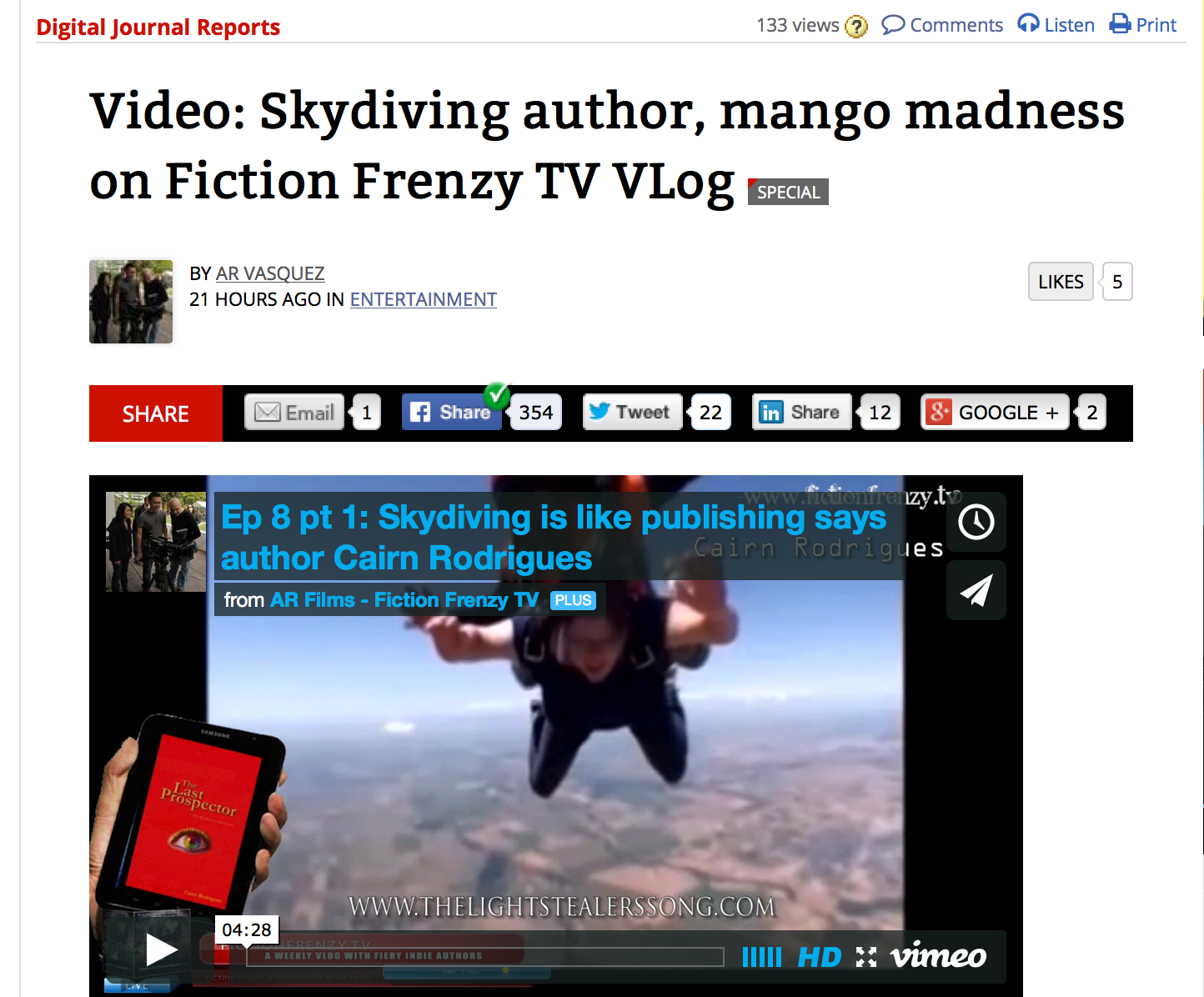 Digital Journal: Authors skydiving and mango madness by Anne-Rae Vasquez