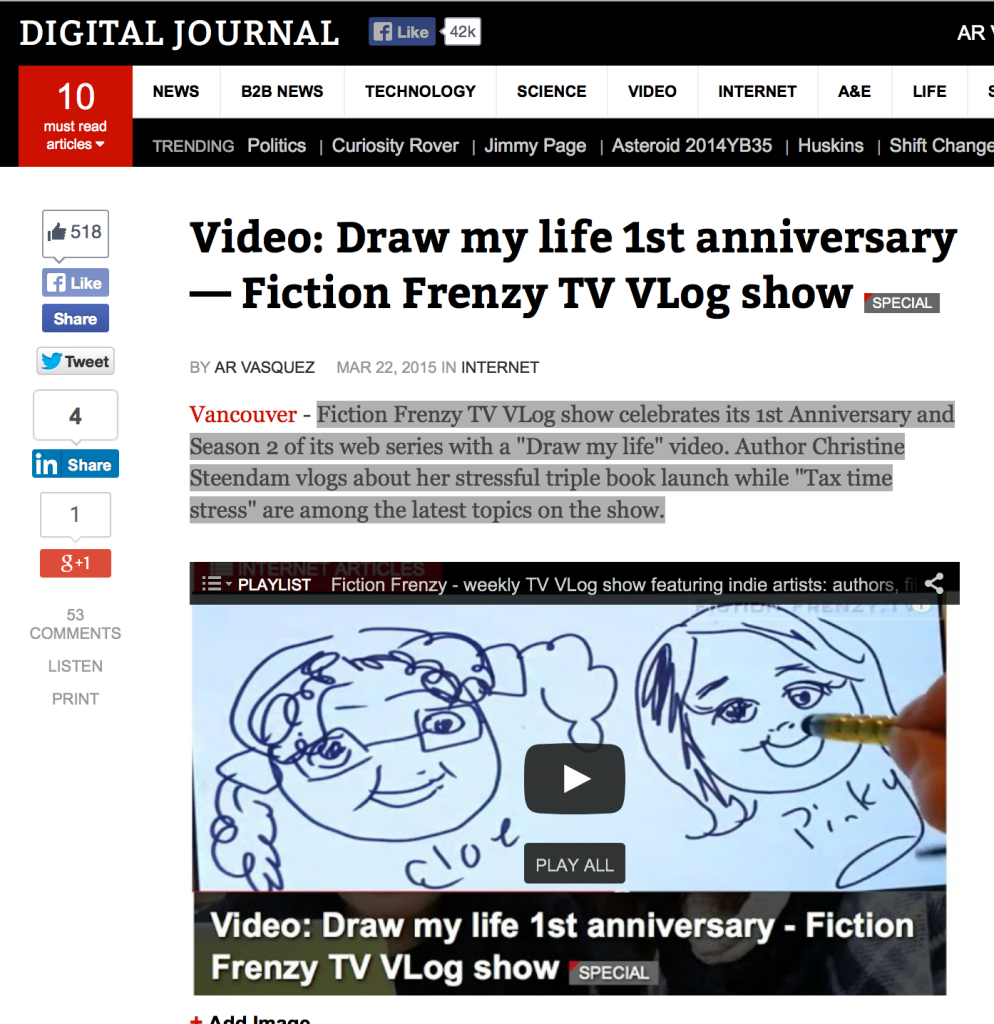 Digital Journal: Fiction Frenzy TV anniversary